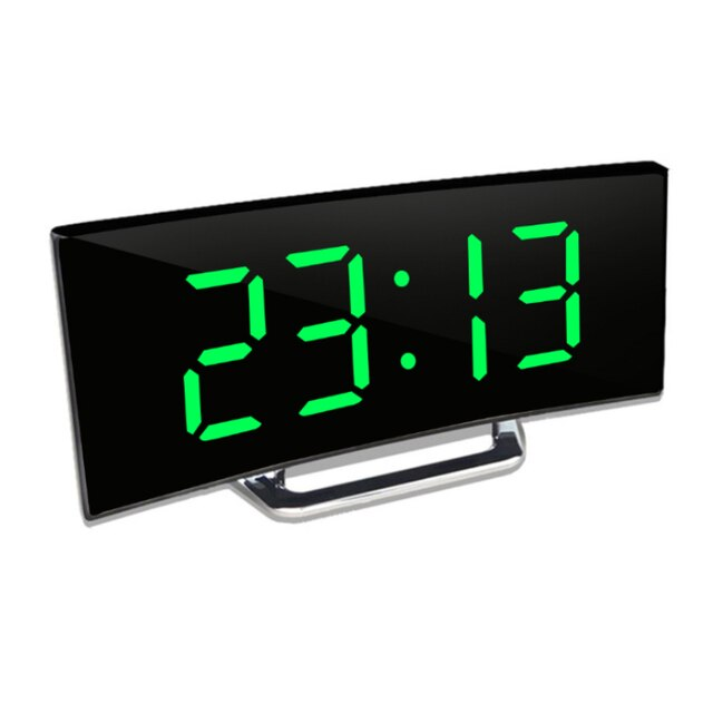 Modern Curved LED Digital Alarm Clock with Auto-Dimming Mirror Display for Bedroom and Office