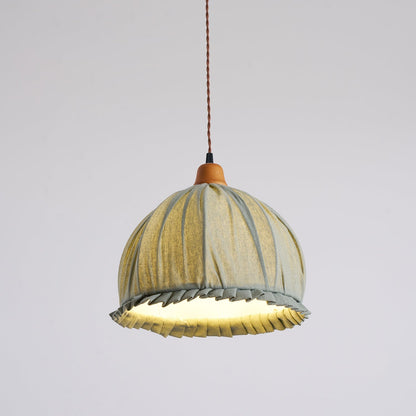 Hanging Ceiling Light Fixture with Fabric Shade 12 Inch Natural Wood Drum Pendant for Dining Room Kitchen Island Bedroom E26 Socket Adjustab