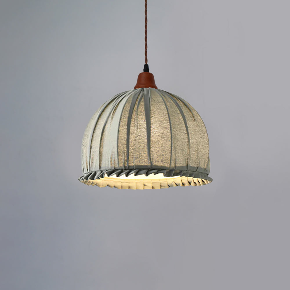 Hanging Ceiling Light Fixture with Fabric Shade 12 Inch Natural Wood Drum Pendant for Dining Room Kitchen Island Bedroom E26 Socket Adjustab
