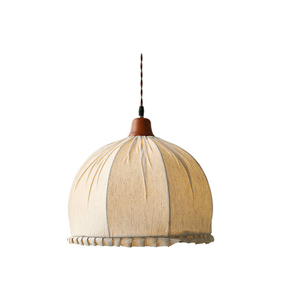 Hanging Ceiling Light Fixture with Fabric Shade 12 Inch Natural Wood Drum Pendant for Dining Room Kitchen Island Bedroom E26 Socket Adjustab