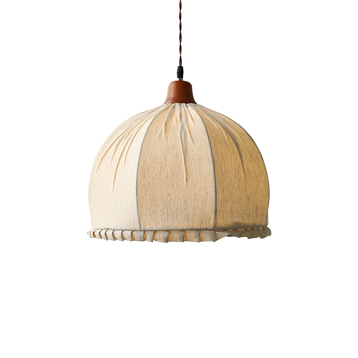 Hanging Ceiling Light Fixture with Fabric Shade 12 Inch Natural Wood Drum Pendant for Dining Room Kitchen Island Bedroom E26 Socket Adjustab