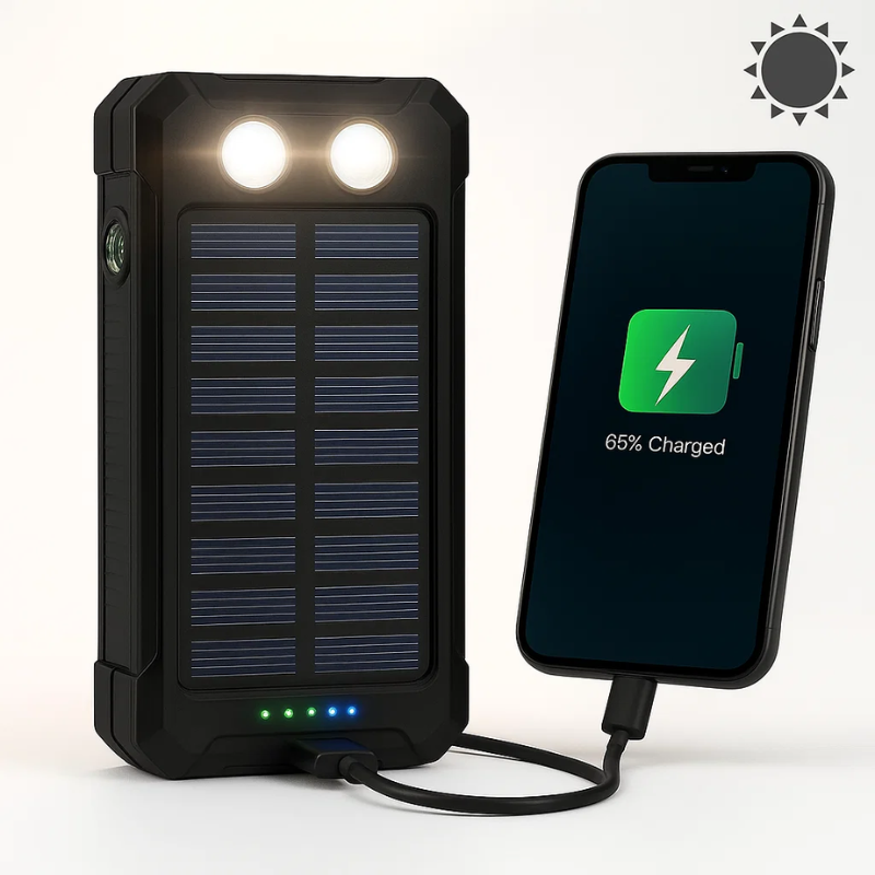 Rechargeable Battery Pack 500000mAh Dual-Port USB Outdoor Emergency Backup with Solar Panel and LED Flashlight for Camping Travel Hiking