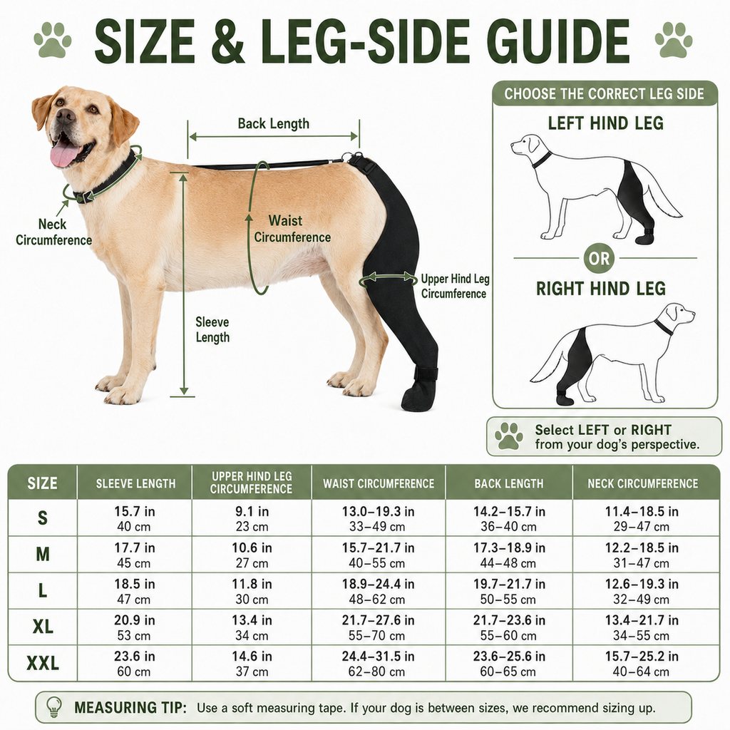 Funda de recuperación ajustable para pata trasera de perro (cubre pata cerrado)