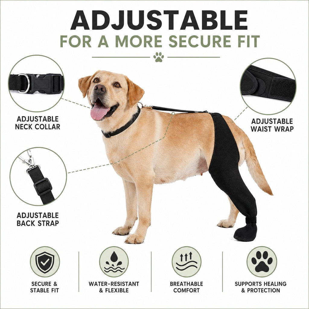 Funda de recuperación ajustable para pata trasera de perro (cubre pata cerrado)