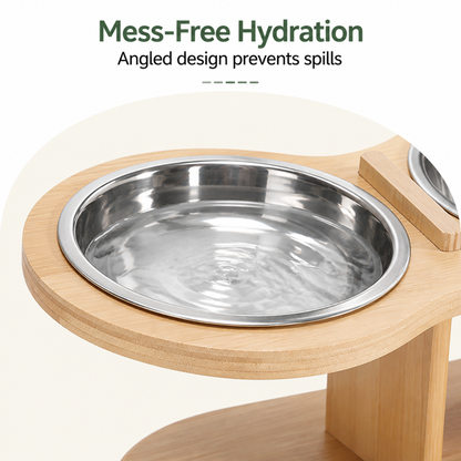 Comedero para gatos Ortekor con soporte de madera inclinado a 15° (3 cuencos de acero inoxidable)