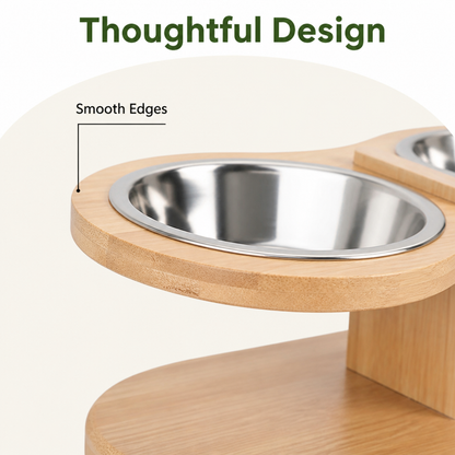 Comedero para gatos Ortekor con soporte de madera inclinado a 15° (3 cuencos de acero inoxidable)