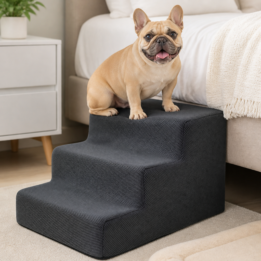 Ortekor 3-Step High-Density Foam Dog Stairs (Removable Washable Cover)