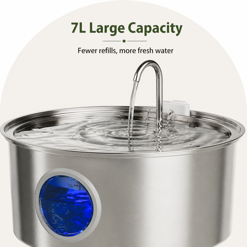 Ortekor 7L Stainless Steel & Filtered Pet Water Fountain