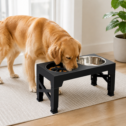 Ortekor Adjustable Elevated Double Stainless Steel Bowl Feeder