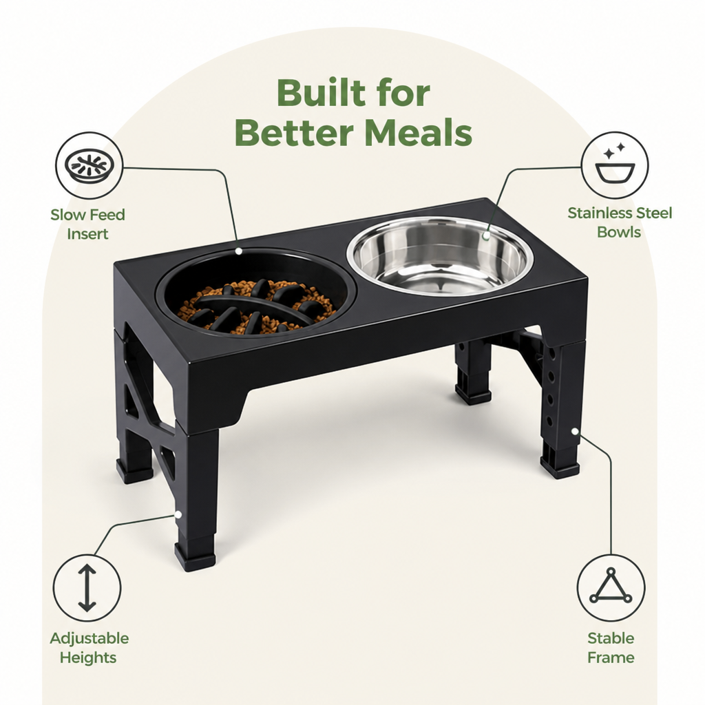 Ortekor Adjustable Height Dog Feeder (Double Stainless Bowls)