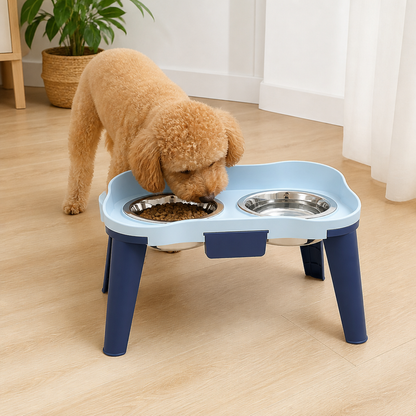 Ortekor Adjustable Height & Non-Slip Elevated Pet Feeder (Stainless Steel Bowls)