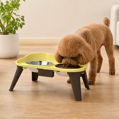 Ortekor Adjustable Height & Non-Slip Elevated Pet Feeder (Stainless Steel Bowls)