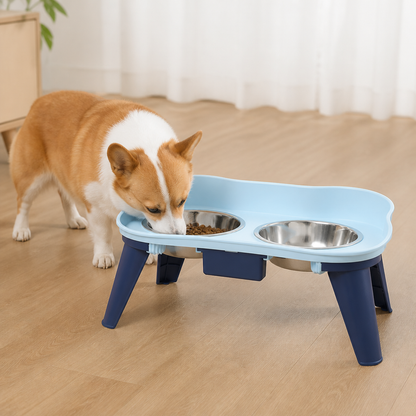 Ortekor Adjustable Height & Non-Slip Elevated Pet Feeder (Stainless Steel Bowls)