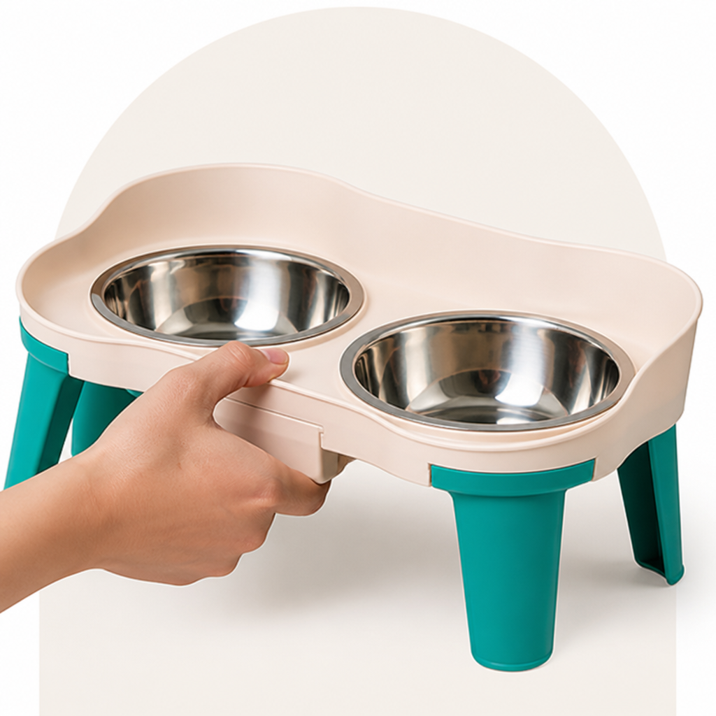 Ortekor Adjustable Height & Non-Slip Elevated Pet Feeder (Stainless Steel Bowls)