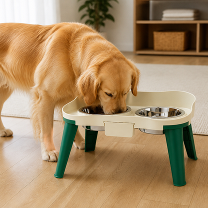 Ortekor Adjustable Height & Non-Slip Elevated Pet Feeder (Stainless Steel Bowls)
