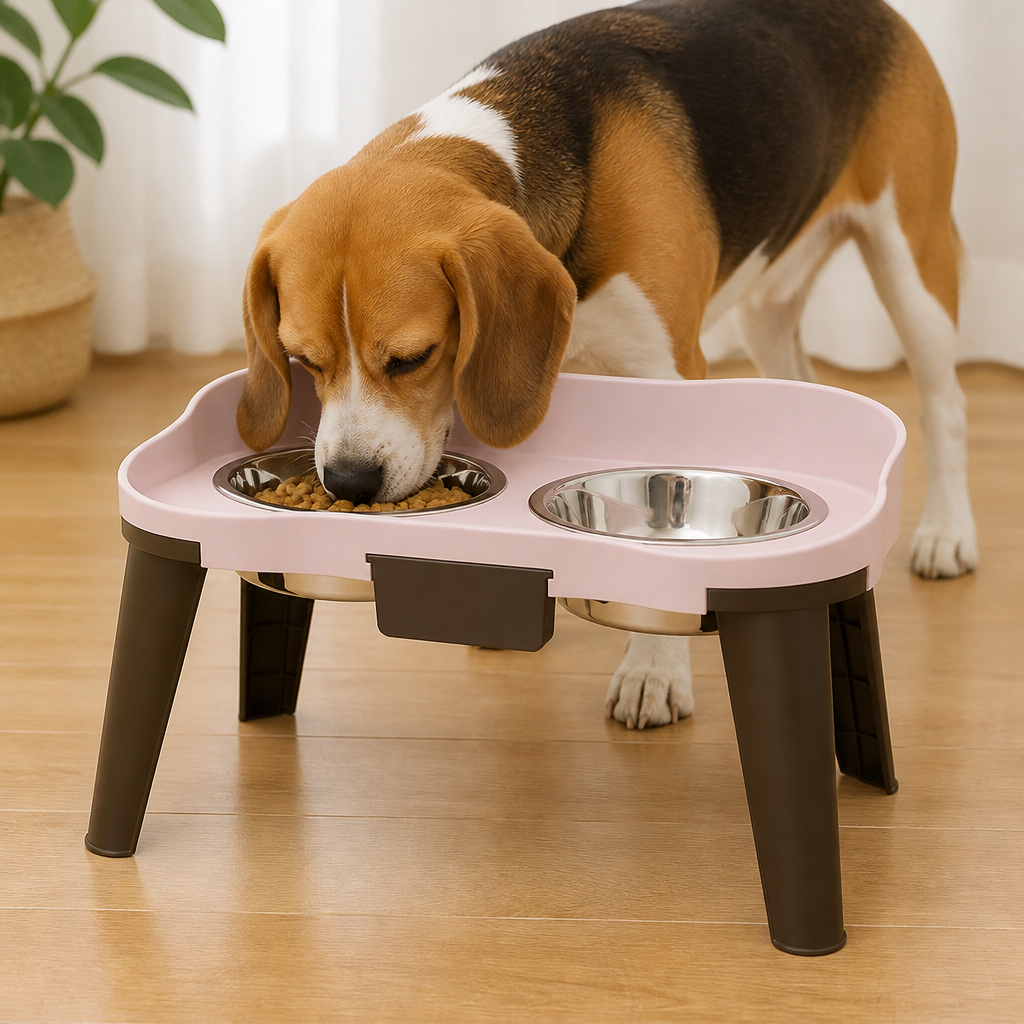 Ortekor Adjustable Height & Non-Slip Elevated Pet Feeder (Stainless Steel Bowls)