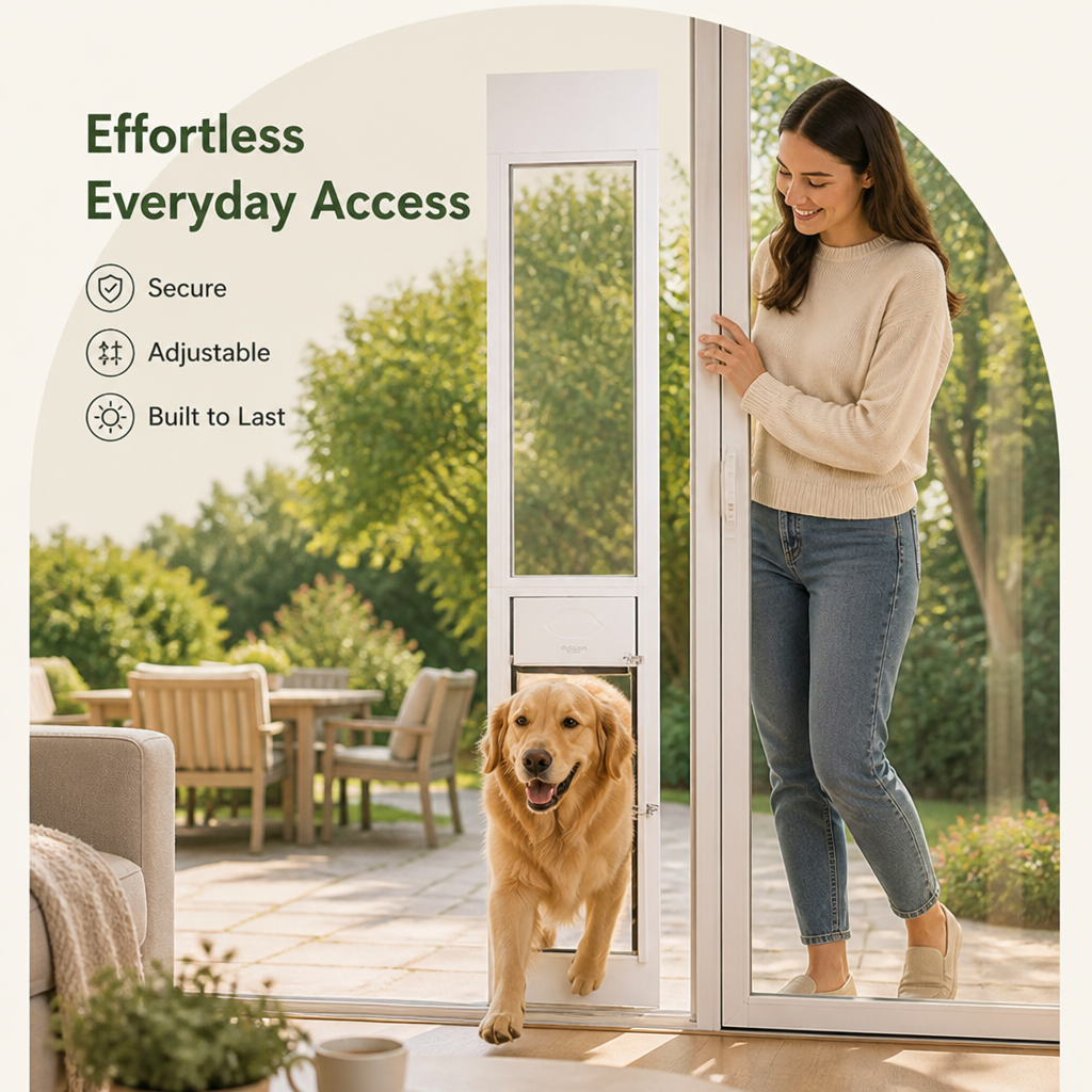 Ortekor Adjustable Height & Secure Lock Sliding Pet Door