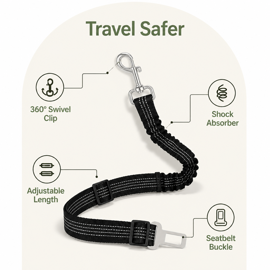 Ortekor Adjustable Shock-Absorbing & Reflective Dog Car Safety Belt