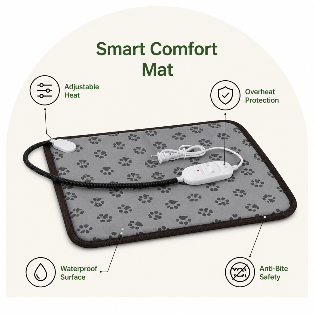 Ortekor Adjustable Temperature & Waterproof Heated Pet Mat (Overheat Protection)