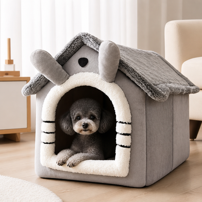Cama cerrada para perros Ortekor de felpa para todas las estaciones (funda extraíble y lavable)