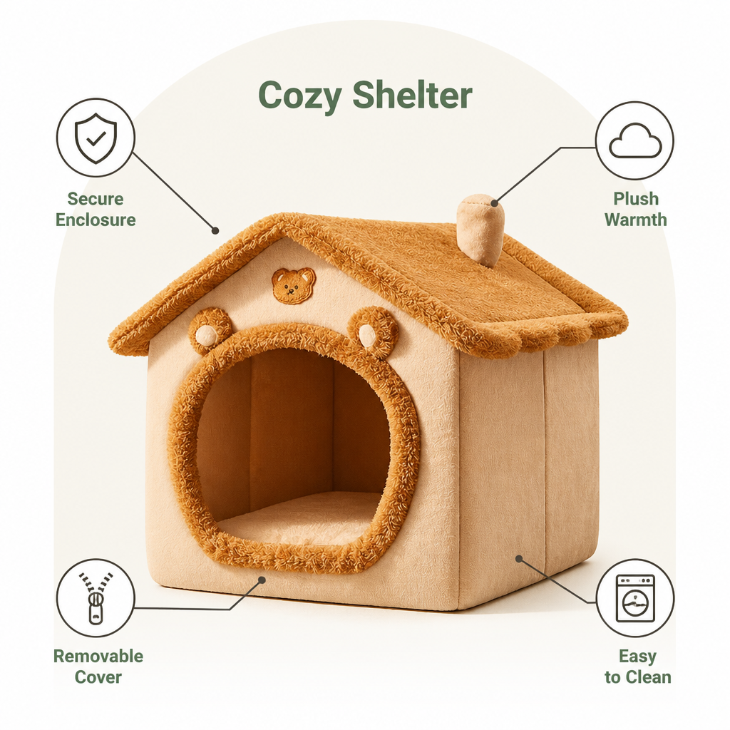 Cama cerrada para perros Ortekor de felpa para todas las estaciones (funda extraíble y lavable)
