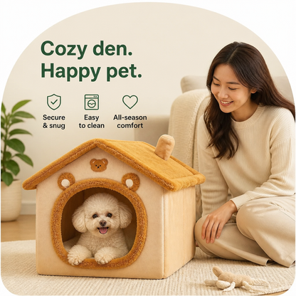 Cama cerrada para perros Ortekor de felpa para todas las estaciones (funda extraíble y lavable)