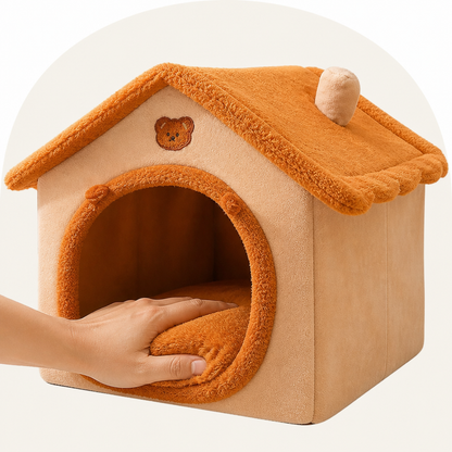 Cama cerrada para perros Ortekor de felpa para todas las estaciones (funda extraíble y lavable)