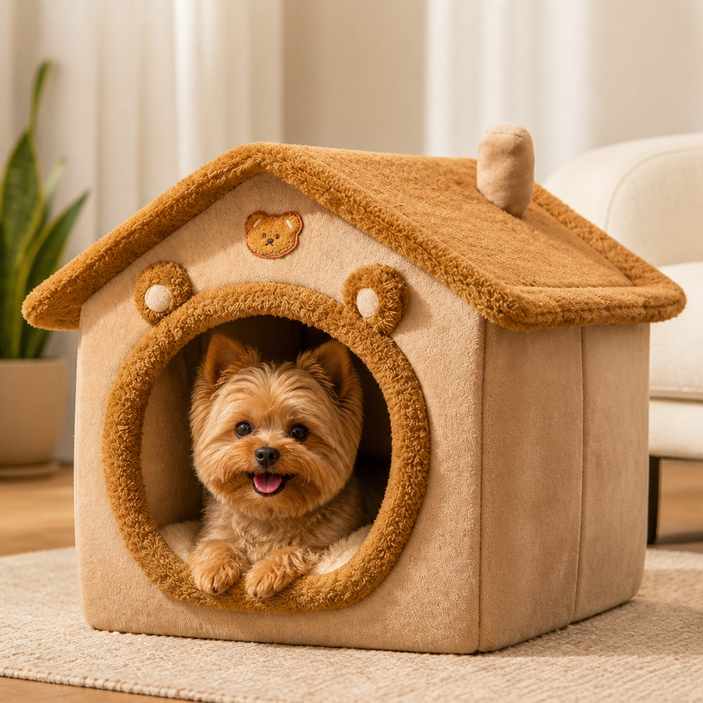 Cama cerrada para perros Ortekor de felpa para todas las estaciones (funda extraíble y lavable)