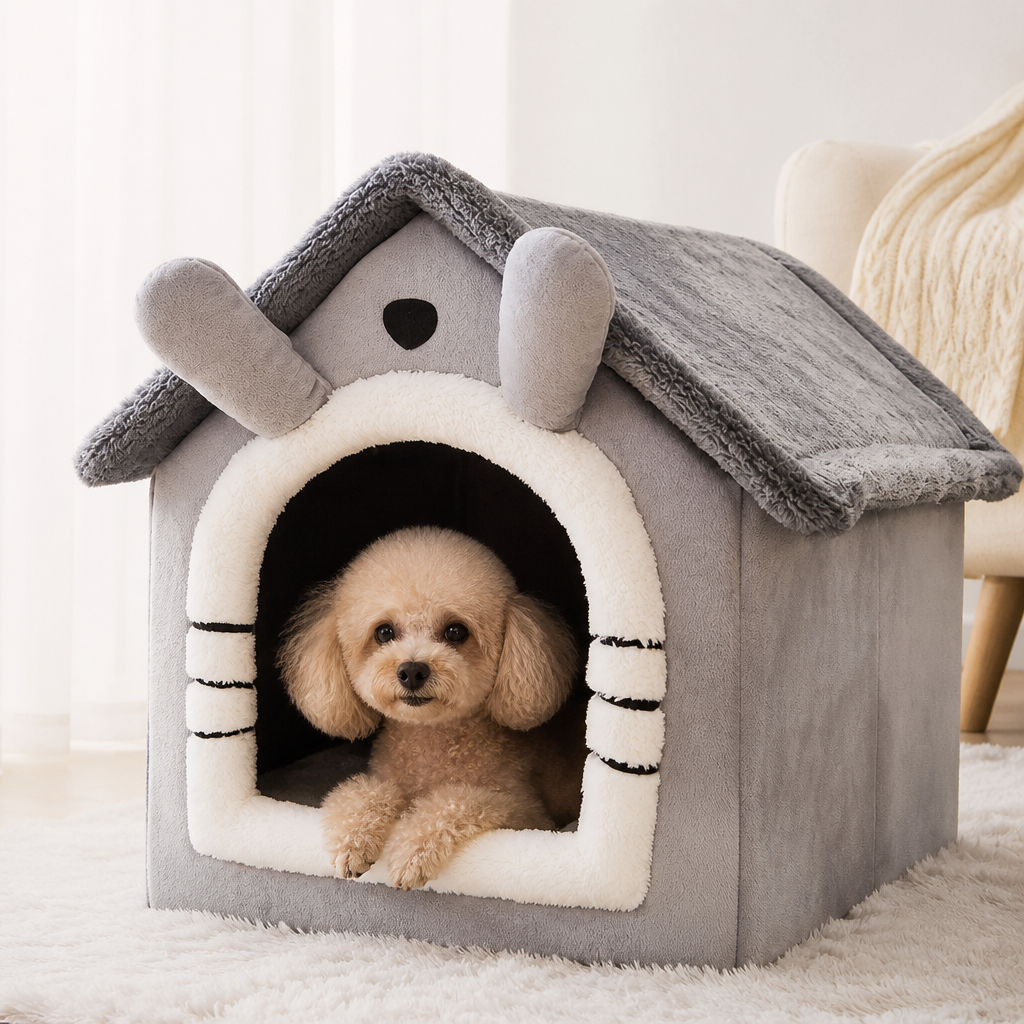 Cama cerrada para perros Ortekor de felpa para todas las estaciones (funda extraíble y lavable)