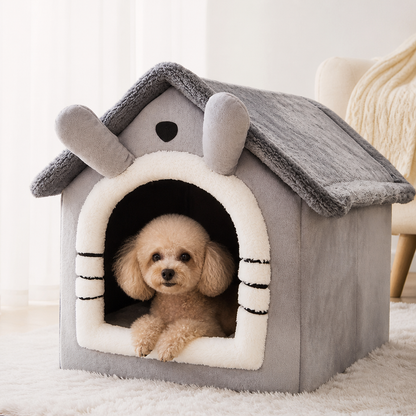 Cama cerrada para perros Ortekor de felpa para todas las estaciones (funda extraíble y lavable)