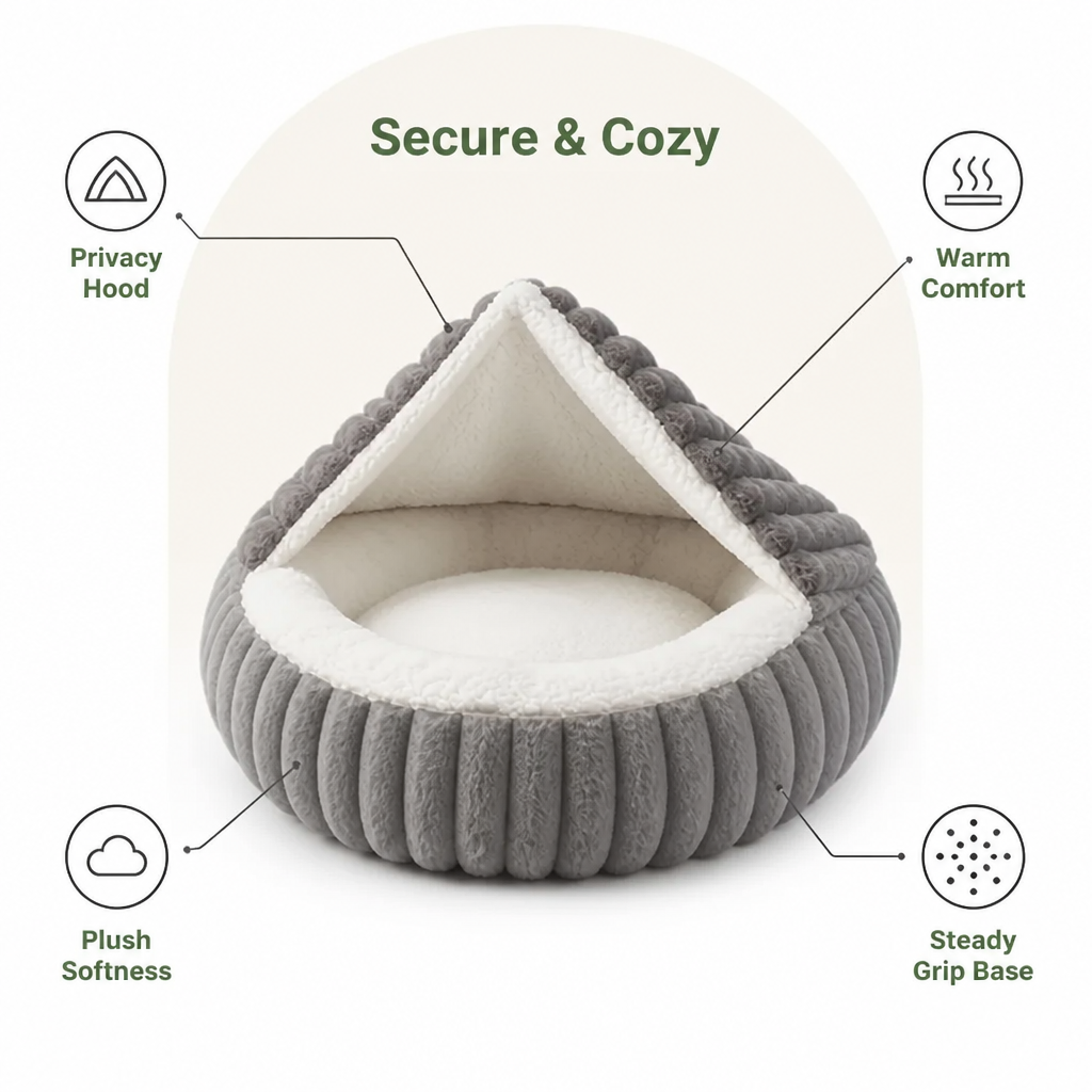 Cama para mascotas con capucha y base antideslizante Ortekor (para gatos y perros pequeños)