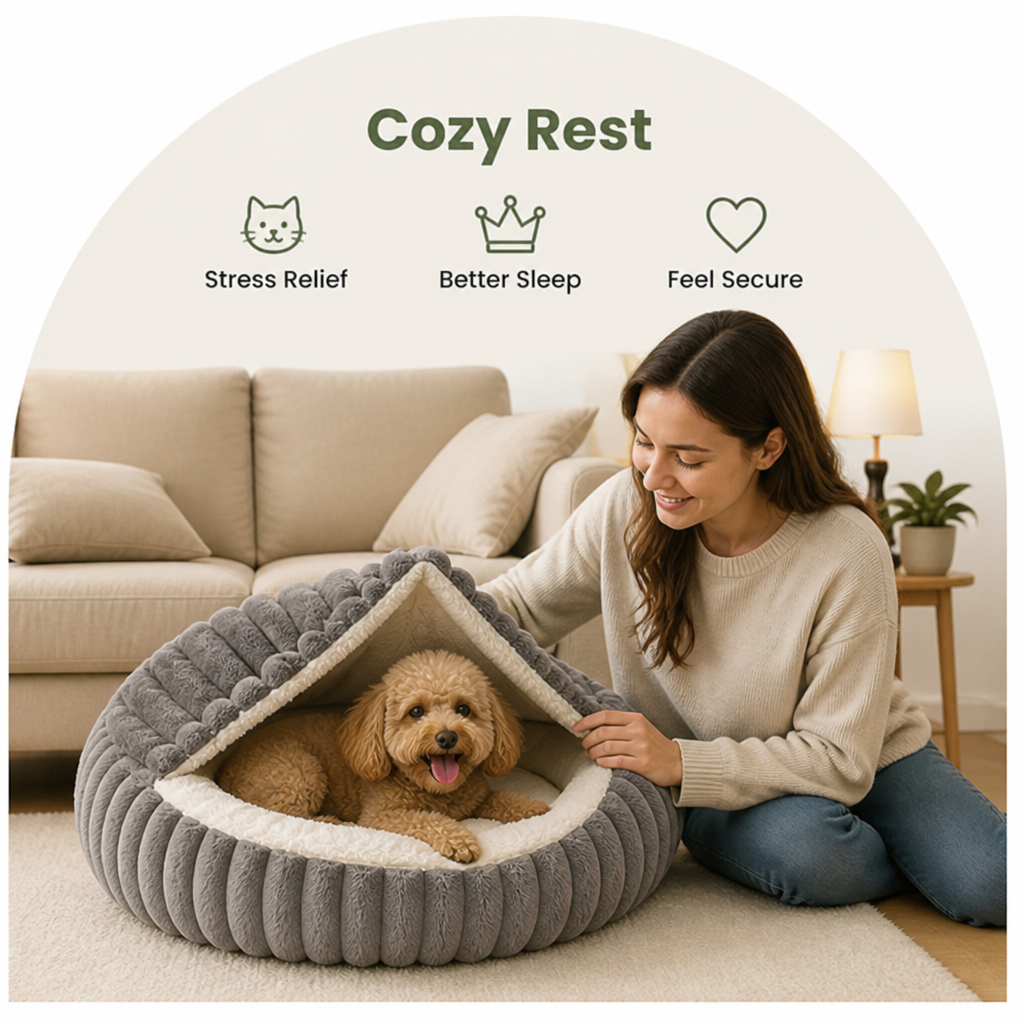 Cama para mascotas con capucha y base antideslizante Ortekor (para gatos y perros pequeños)