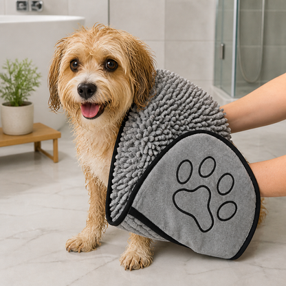 Ortekor Chenille Microfiber Quick-Drying Pet Bath Towel (Double Hand Pockets)