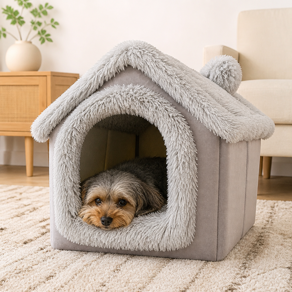 Cama tipo cueva para perros Ortekor de terciopelo coral y algodón PP (cojín extraíble)