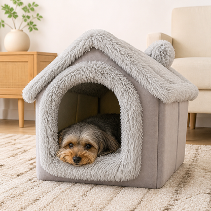 Cama tipo cueva para perros Ortekor de terciopelo coral y algodón PP (cojín extraíble)