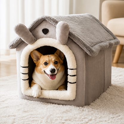 Cama tipo cueva para perros Ortekor de terciopelo coral y algodón PP (cojín extraíble)