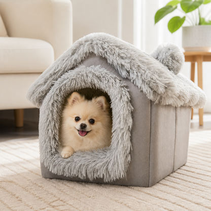Cama tipo cueva para perros Ortekor de terciopelo coral y algodón PP (cojín extraíble)