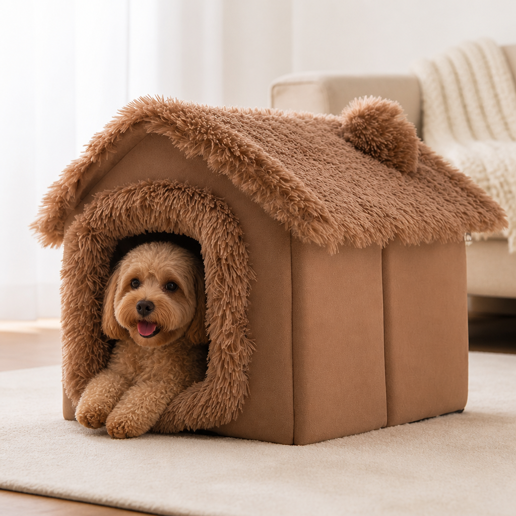 Cama tipo cueva para perros Ortekor de terciopelo coral y algodón PP (cojín extraíble)