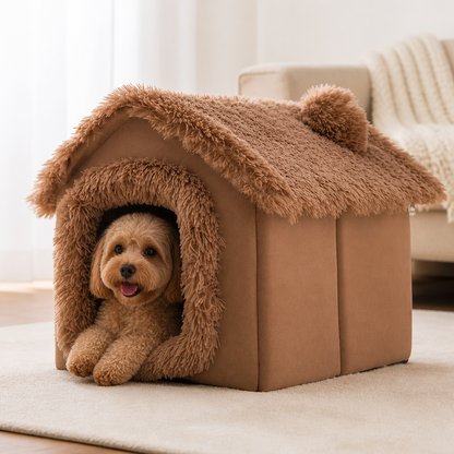 Cama tipo cueva para perros Ortekor de terciopelo coral y algodón PP (cojín extraíble)
