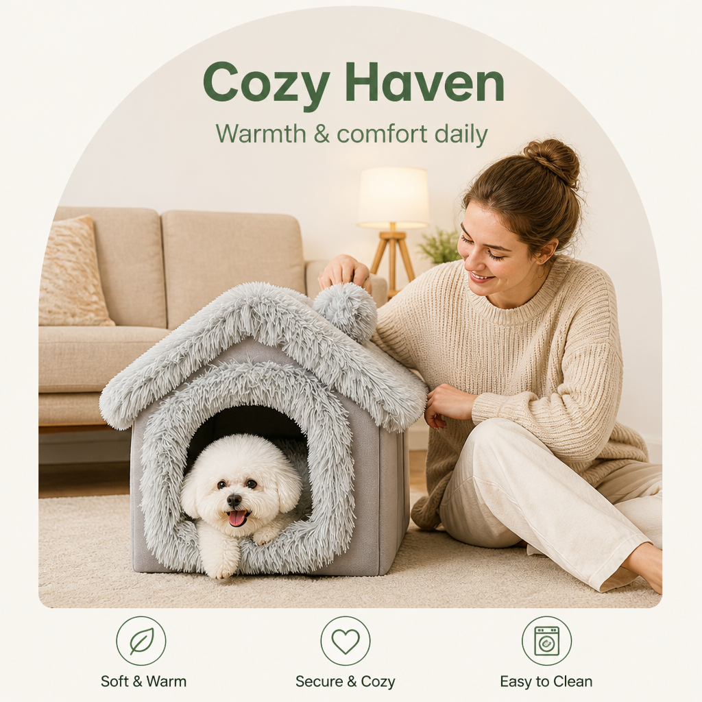 Cama tipo cueva para perros Ortekor de terciopelo coral y algodón PP (cojín extraíble)