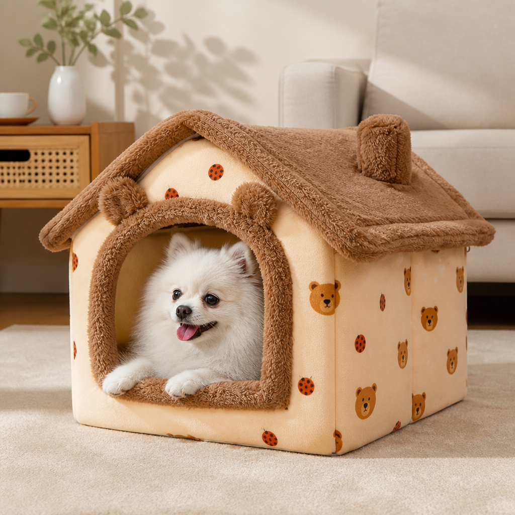 Cama tipo cueva para perros Ortekor de terciopelo coral y algodón PP (cojín extraíble)
