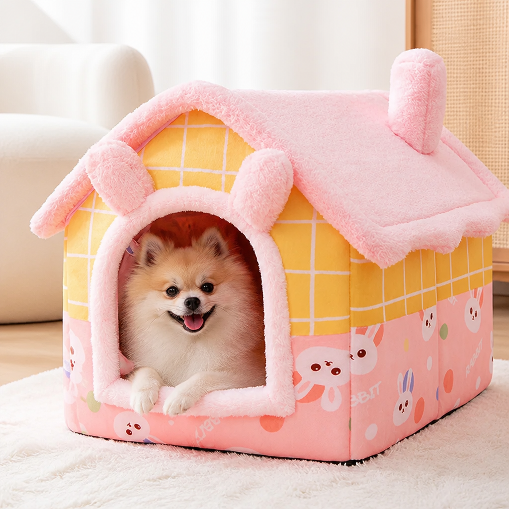 Ortekor Coral Velvet & Removable Cushion Plush Cave Dog Bed