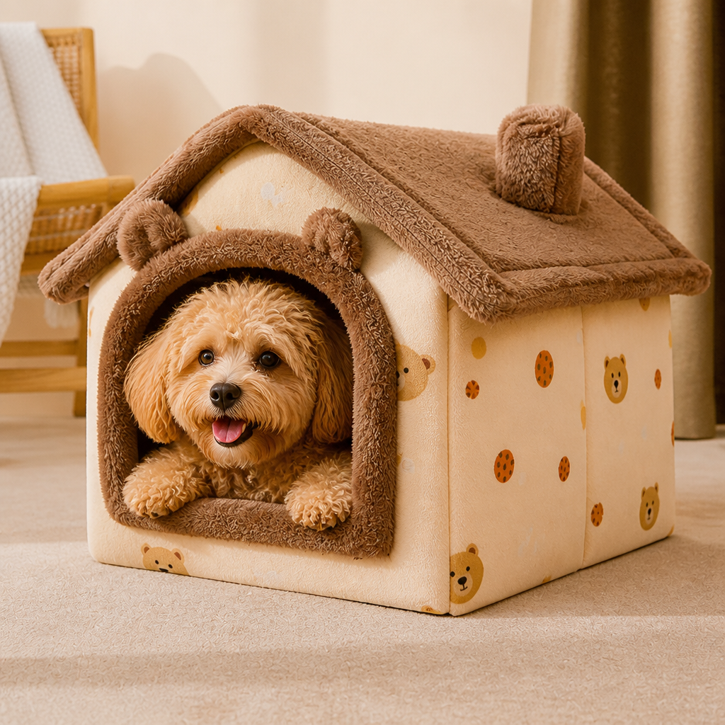 Ortekor Coral Velvet & Removable Cushion Plush Cave Dog Bed