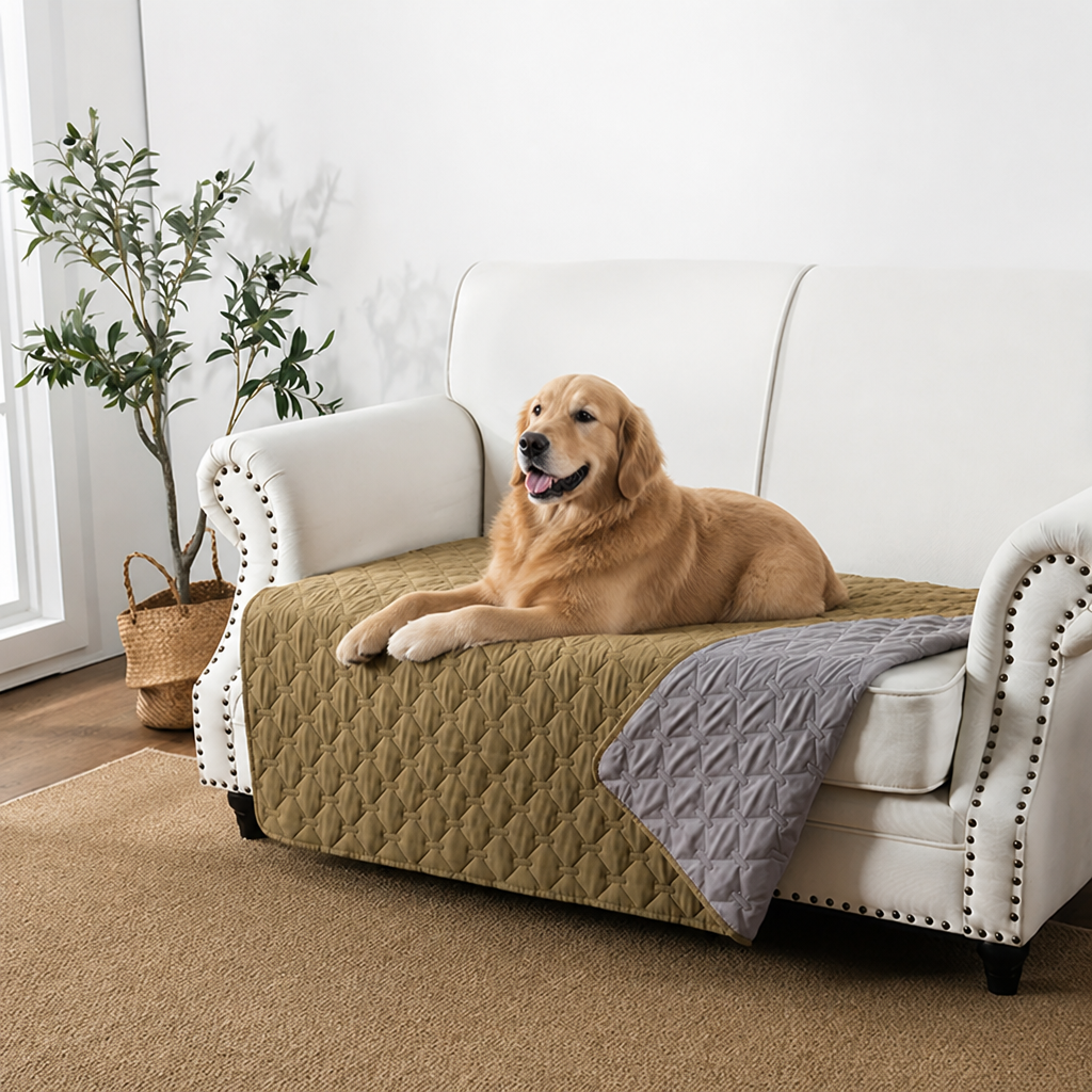 Ortekor Double-Sided Waterproof & Reversible Plaid Sofa & Bed Cover (Machine Washable)