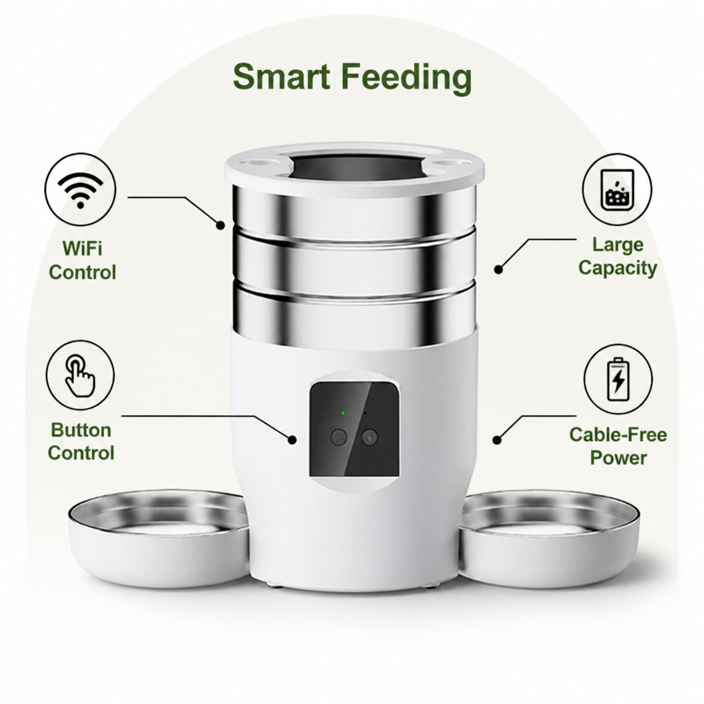 Ortekor Dual-Bowl WiFi & Button Pet Feeder