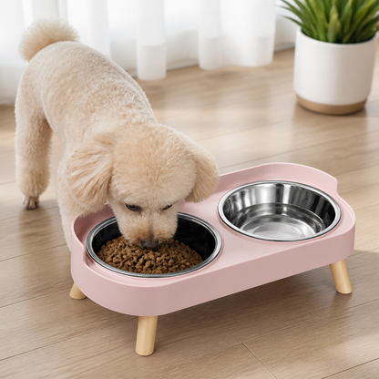 Ortekor Elevated Neck-Support Pet Feeder (Dual Removable Stainless Bowls)