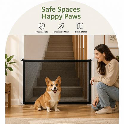 Ortekor Foldable Breathable Mesh Dog Gate (Includes 6 Hooks)