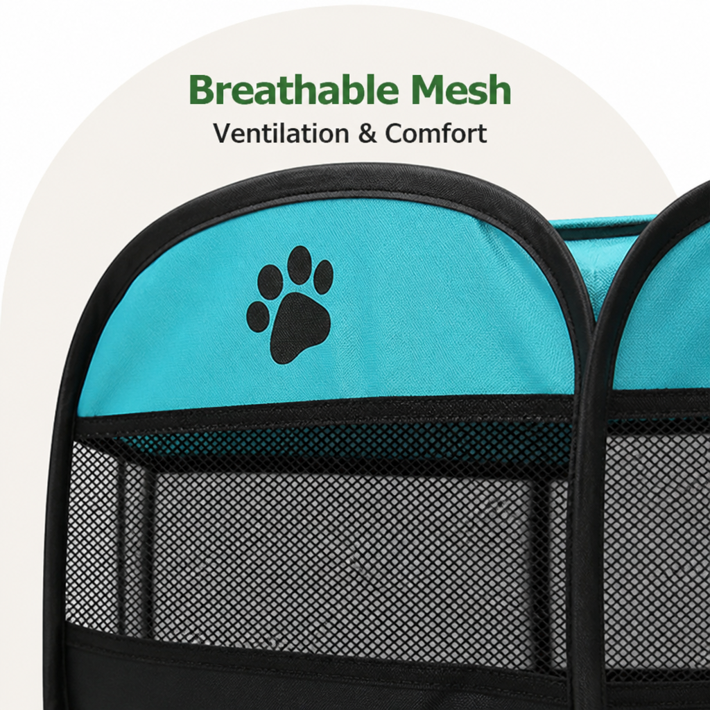 Ortekor Foldable Breathable Mesh Pet Play Pen (Detachable Zip Top & Bottom)