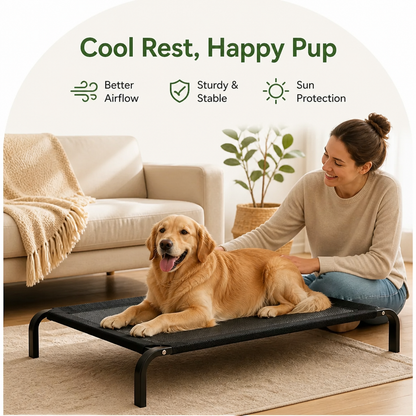 Ortekor Foldable Elevated Breathable Mesh Dog Bed (Detachable Canopy)