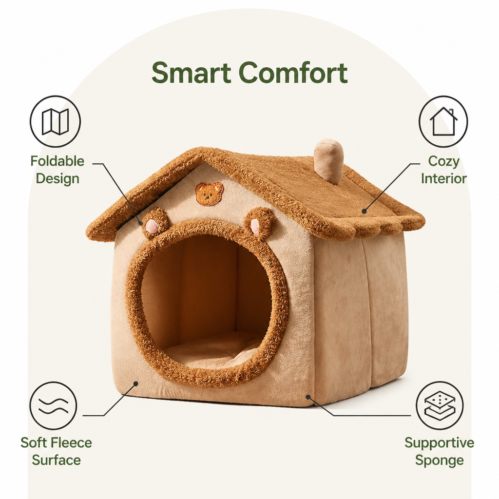 Ortekor Foldable Fleece-Lined Rebound Foam Pet House